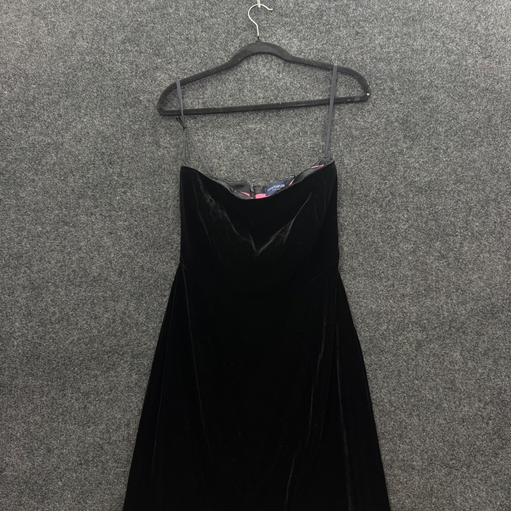 Ann Taylor Vintage Strapless Black Silk Blend Velvet Gown Dress Pink Lining 6P